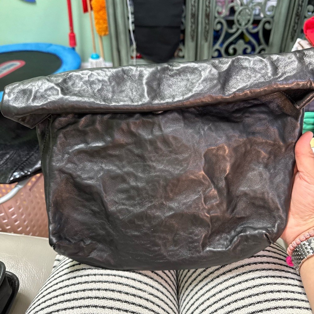 Michael Kors Collection Maggie Crackled Leather Lunch Bag Clutch - Black NWOT